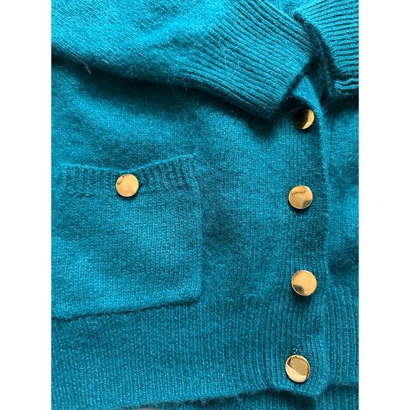 Vintage Lauren Cole Teal Wool angora Cardigan jacket knit blazer gold buttons P - Picture 5 of 15